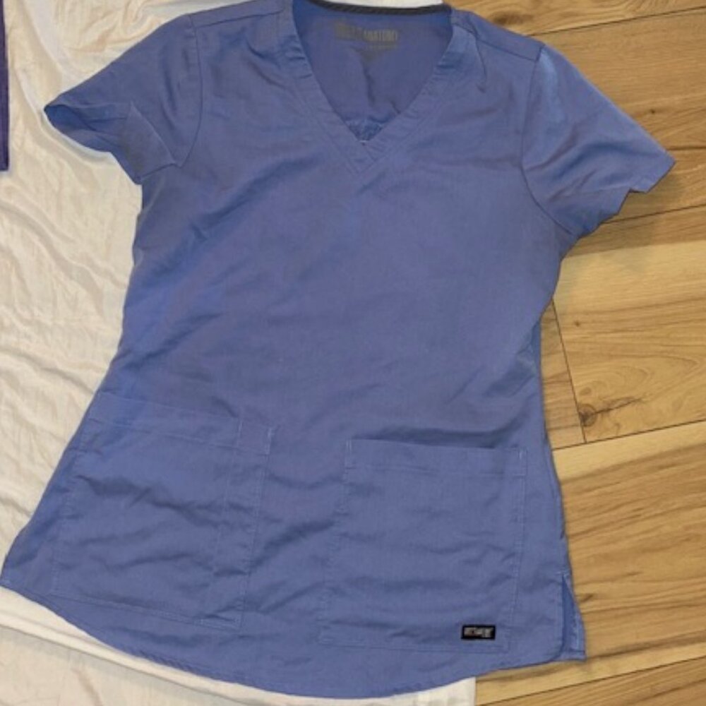 size extra small womens scrub work wear shirt blue top greys anatomy
